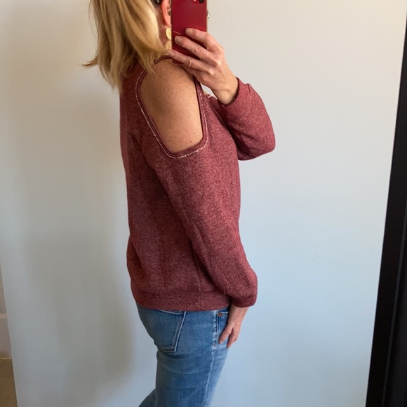 Burgundy Cold Shoulder Long Sleeve Sweatshirt - Picture 4 of 7